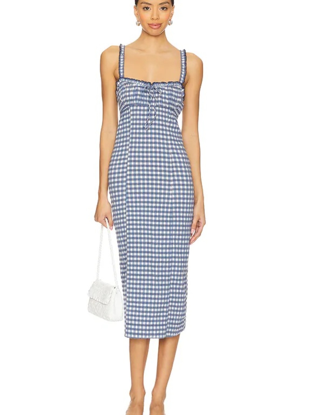 Free People Blue and White Gingham Midi Dress